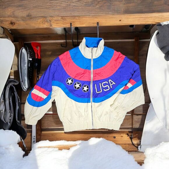 Vtg USA Winter Olympics Jacket 1992 Albertville France HEAD Zip Multicolor Sz M